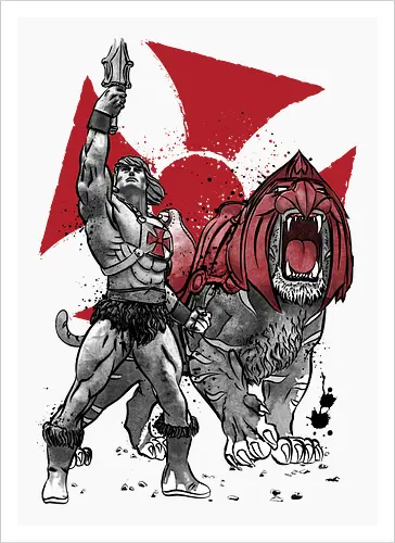 Prince Adam and battle cat sumi e