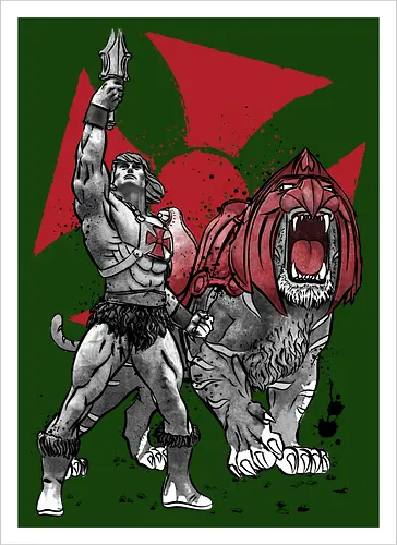 Prince Adam and battle cat sumi e