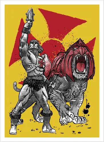 Prince Adam and battle cat sumi e