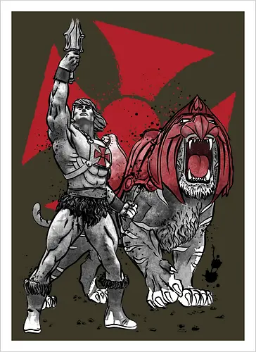 Prince Adam and battle cat sumi e