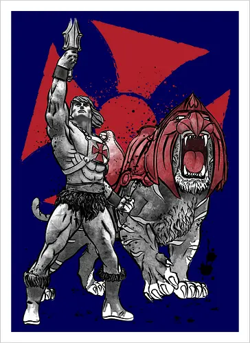 Prince Adam and battle cat sumi e