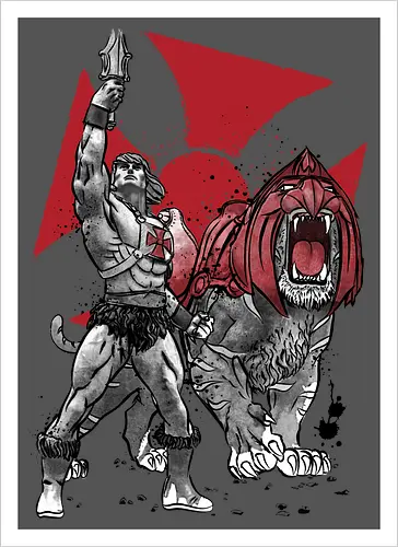 Prince Adam and battle cat sumi e