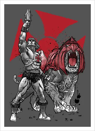 Prince Adam and battle cat sumi e