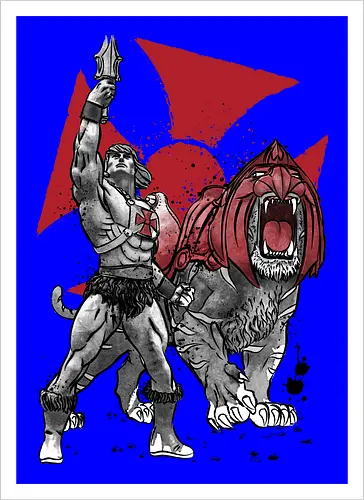 Prince Adam and battle cat sumi e