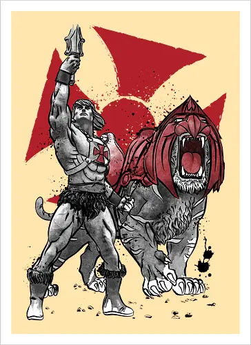 Prince Adam and battle cat sumi e