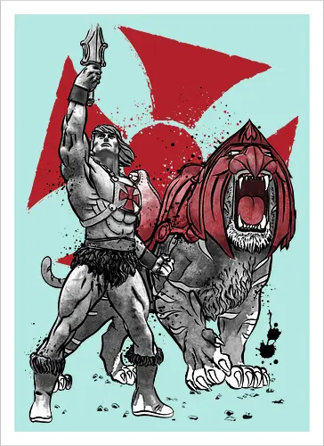 Prince Adam and battle cat sumi e