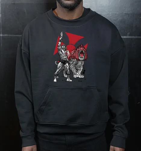 Prince Adam and battle cat sumi e