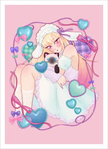 Kawaii Kaiwai - kawaii, anime, bisque doll, pastel - Kunstdruck
