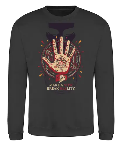 Make a Vow - make a vow shirt, break reality t-shirt, sorcery ritual graphic tee, anime summoning circle apparel, occult runes clothing, jujutsu inspired streetwear, alchemical seal design, mystical hand graphic top, dark fantasy anime merch, esoteric symbol t-shirt, cursed energy apparel, ancient sorcery fan art, burgundy and cream anime shirt, supernatural contract clothing, geek culture fashion, stylish otaku streetwear, anime protagonist gift, arcane magic graphic tee, ritualistic anime design - Sweatshirt