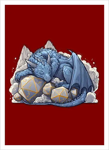sleeping dragon - dragons, dungeons, fantasy, rpg, monster, cute, blue dragon, tiamat, druid, dragonborn, vecna - Kunstdruck