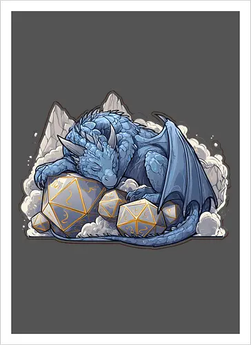 sleeping dragon - dragons, dungeons, fantasy, rpg, monster, cute, blue dragon, tiamat, druid, dragonborn, vecna - Kunstdruck