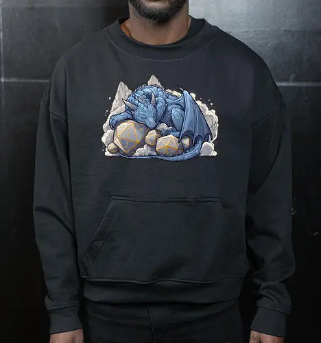 sleeping dragon - dragons, dungeons, fantasy, rpg, monster, cute, blue dragon, tiamat, druid, dragonborn, vecna - Cropped Sweatshirt