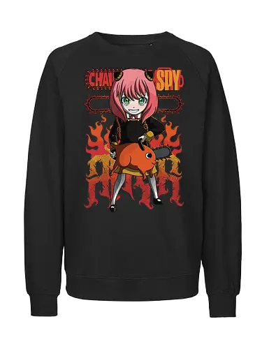 Anya & Pochita - spy x family, Chainsaw, pochita, anya forger, anime crossover, kawaii anime, chibi style, cute anime duo, manga anime, anime art - Fairtrade Sweatshirt