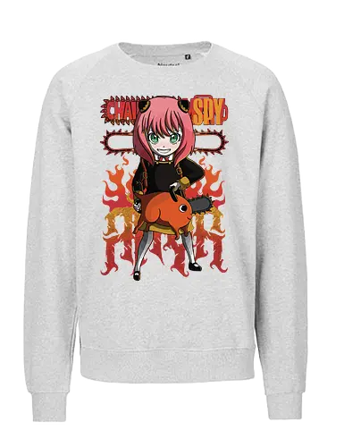 Anya & Pochita - spy x family, Chainsaw, pochita, anya forger, anime crossover, kawaii anime, chibi style, cute anime duo, manga anime, anime art - Fairtrade Sweatshirt