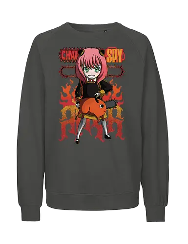Anya & Pochita - spy x family, Chainsaw, pochita, anya forger, anime crossover, kawaii anime, chibi style, cute anime duo, manga anime, anime art - Fairtrade Sweatshirt