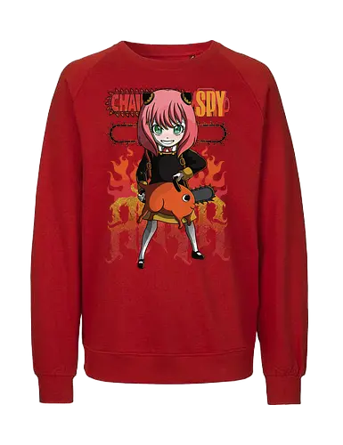 Anya & Pochita - spy x family, Chainsaw, pochita, anya forger, anime crossover, kawaii anime, chibi style, cute anime duo, manga anime, anime art - Fairtrade Sweatshirt