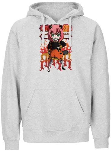 Anya & Pochita - spy x family, Chainsaw, pochita, anya forger, anime crossover, kawaii anime, chibi style, cute anime duo, manga anime, anime art - Fairtrade Hoodie