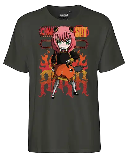 Anya & Pochita - spy x family, Chainsaw, pochita, anya forger, anime crossover, kawaii anime, chibi style, cute anime duo, manga anime, anime art - Fairtrade T-Shirt