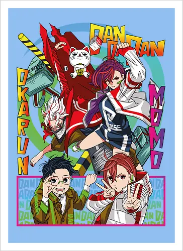 Momo & Okarun - anime art, dandadan, momo ayase, okarun, anime duo, supernatural romance, yokai anime, manga anime, japanese anime - Kunstdruck