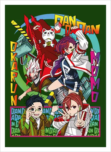 Momo & Okarun - anime art, dandadan, momo ayase, okarun, anime duo, supernatural romance, yokai anime, manga anime, japanese anime - Kunstdruck
