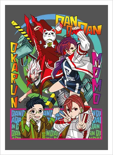 Momo & Okarun - anime art, dandadan, momo ayase, okarun, anime duo, supernatural romance, yokai anime, manga anime, japanese anime - Kunstdruck