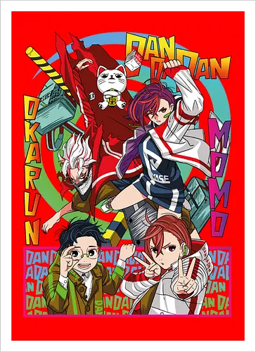 Momo & Okarun - anime art, dandadan, momo ayase, okarun, anime duo, supernatural romance, yokai anime, manga anime, japanese anime - Kunstdruck