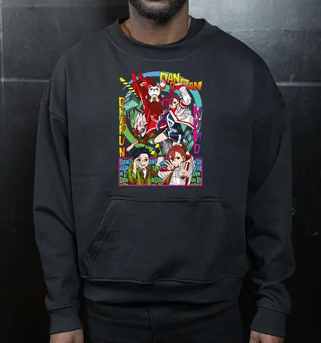 Momo & Okarun - anime art, dandadan, momo ayase, okarun, anime duo, supernatural romance, yokai anime, manga anime, japanese anime - Cropped Sweatshirt