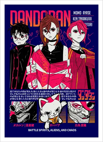 Dandadan - dandadan, paranormal anime, alien invasion, yokai battle, sci fi horror, action comedy manga, supernatural duo, japanese manga series, anime illustration - Kunstdruck