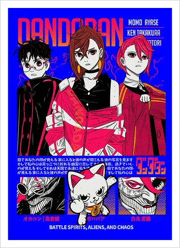 Dandadan - dandadan, paranormal anime, alien invasion, yokai battle, sci fi horror, action comedy manga, supernatural duo, japanese manga series, anime illustration - Kunstdruck