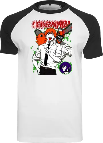 Denji & Reze Chainsawman - Chainsaw, denji and reze, anime duo, dark romance anime, action manga, devil hunters, japanese anime, anime illustration, otaku style - Raglan T-Shirt