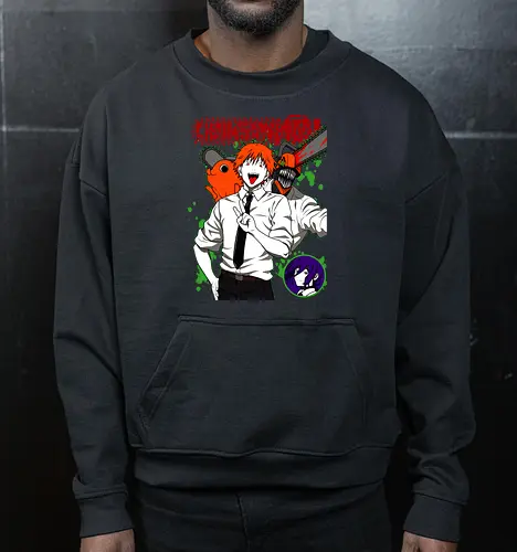 Denji & Reze Chainsawman - Chainsaw, denji and reze, anime duo, dark romance anime, action manga, devil hunters, japanese anime, anime illustration, otaku style - Cropped Sweatshirt