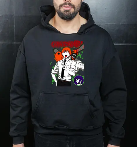 Denji & Reze Chainsawman - Chainsaw, denji and reze, anime duo, dark romance anime, action manga, devil hunters, japanese anime, anime illustration, otaku style - Cropped Hoodie