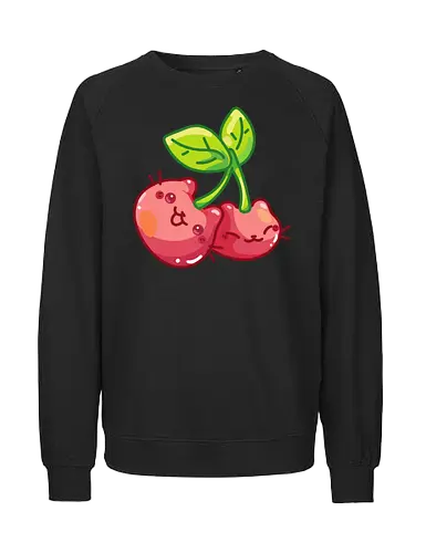 Gatos Cereza Adorables - Gato, Blanco, Animal, Gatito, Rojo, Rosa, Lindo, Hogar, Mascota, Arte de fan, Cereza, Antiestrés - Fairtrade Sweatshirt