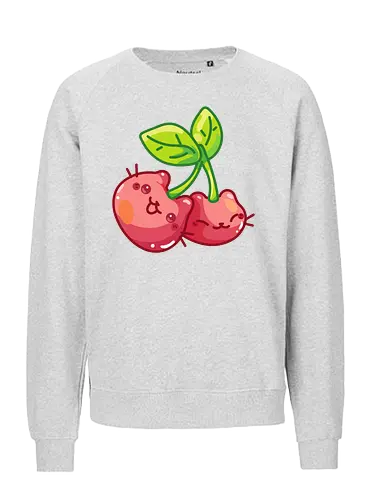 Gatos Cereza Adorables - Gato, Blanco, Animal, Gatito, Rojo, Rosa, Lindo, Hogar, Mascota, Arte de fan, Cereza, Antiestrés - Fairtrade Sweatshirt