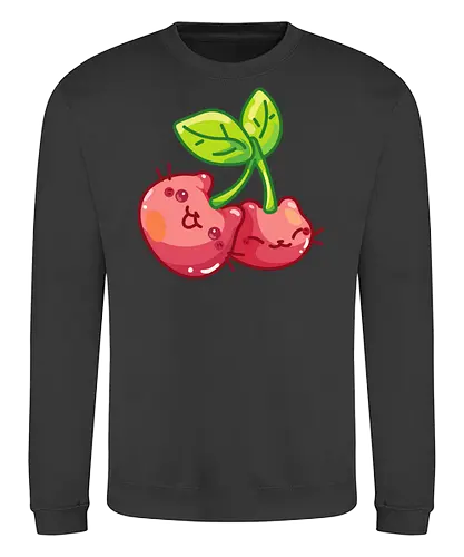 Gatos Cereza Adorables - Gato, Blanco, Animal, Gatito, Rojo, Rosa, Lindo, Hogar, Mascota, Arte de fan, Cereza, Antiestrés - Sweatshirt