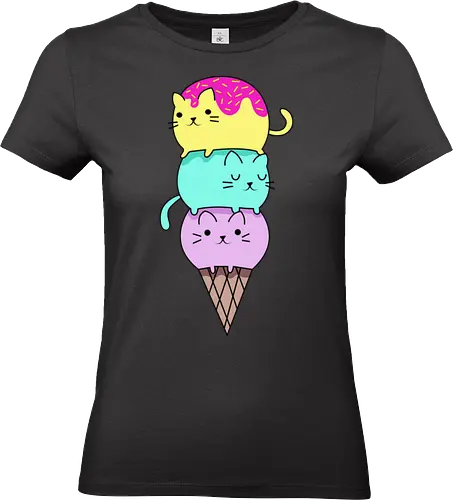 Gatos en Helado - Gato, Animal, Amarillo, Azul, Gatito, Rosa, Morado, Gatos, Verano, Gato Lindo, Diseño, Fanart, Delicioso, Frutas, Cono, Felino, Jardín, Gato de Jugo, Helado - Standard T-Shirt (Frauen)