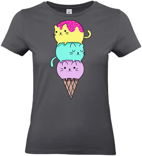 Gatos en Helado - Gato, Animal, Amarillo, Azul, Gatito, Rosa, Morado, Gatos, Verano, Gato Lindo, Diseño, Fanart, Delicioso, Frutas, Cono, Felino, Jardín, Gato de Jugo, Helado - Standard T-Shirt (Frauen)