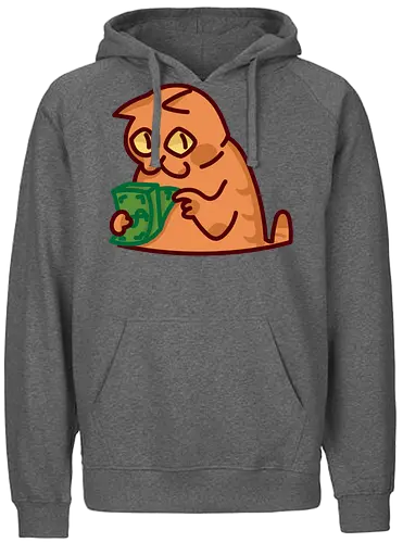 Gato contando dinero - Gato, Animal, Amarillo, Verde, Gatito, Efectivo, Dinero, Gatos, Naranja, Gato lindo, Diseño, Contando, Rico, Arte de fan, Felino, Jardín, Gato de jugo, Facturas - Fairtrade Hoodie
