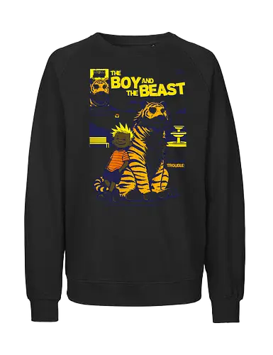 Boy & Beast - retro, comic, vintage, nostalgia, adventure, popculture, geekstyle, collector, 80s, friendship, heroic, childhood, classic, illustration, limited, streetwear, pod, oldschool, comiccover, fanart - Fairtrade Sweatshirt