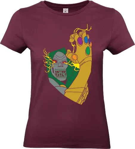 Infinite Power - infinite power shirt, armored villain t-shirt, infinity gauntlet graphic tee, cosmic overlord apparel, metal mask comic design, doctor doom inspired streetwear, magic vs technology clothing, golden gauntlet top, retro comic book art shirt, forest green and gold t-shirt, galactic battle graphic, cosmic gems apparel, legendary antagonist merch, geek culture fashion, vintage comic villain top, universe conqueror clothing, high contrast comic style, sovereign ruler streetwear, power surge graphic tee - Standard T-Shirt (Frauen)