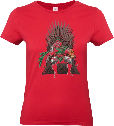 The Iron Throne Overlord - dark fantasy crossover streetwear, iron throne overlord shirt, armored villain t-shirt, doctor doom on throne apparel, infinity gauntlet crossover tee, epic fantasy sword throne clothing, comic book sovereign design, golden gauntlet graphic top, metal mask ruler shirt, forest green and gold apparel, throne of swords fan art, universe conqueror t-shirt, geek culture mashup clothing, legendary sorcerer streetwear, armored monarch graphic tee, medieval comic book art, villainous ruler merch, intergalactic tyrant apparel, gift for hardcore comic fans - Standard T-Shirt (Frauen)