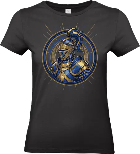 Golden Knight - ceremonial armor t-shirt, medieval history fan merch, golden filigree armor top, valiant hero clothing, classic paladin streetwear, golden knight shirt, royal paladin t-shirt, medieval armor graphic tee, fantasy warrior clothing, heroic knight emblem top, blue and gold armor design, vintage heraldry apparel, tabletop rpg fan gift, majestic knight t-shirt, chivalry aesthetic clothing, ornate plate armor art, royal blue knight shirt, epic fantasy streetwear, knightly plume graphic - Standard T-Shirt (Frauen)
