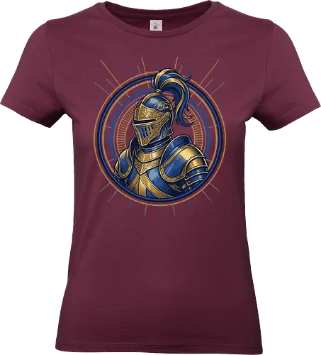 Golden Knight - ceremonial armor t-shirt, medieval history fan merch, golden filigree armor top, valiant hero clothing, classic paladin streetwear, golden knight shirt, royal paladin t-shirt, medieval armor graphic tee, fantasy warrior clothing, heroic knight emblem top, blue and gold armor design, vintage heraldry apparel, tabletop rpg fan gift, majestic knight t-shirt, chivalry aesthetic clothing, ornate plate armor art, royal blue knight shirt, epic fantasy streetwear, knightly plume graphic - Standard T-Shirt (Frauen)