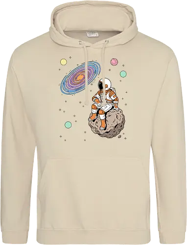 Cosmic Contemplation - astronaut on asteroid shirt, space explorer t-shirt, cosmic galaxy graphic tee, astronaut gazing at stars apparel, retro sci-fi space design, astronomy lover gift, aesthetic celestial streetwear, orange and purple galaxy art, outer space adventure clothing, minimalist astronaut top, planetary exploration t-shirt, gift for science geeks, space suit graphic tee, floating on an asteroid shirt, cool nasa style apparel, swirling galaxy artwork, dreamer space shirt, cosmic solitude clothing, modern sci-fi fashion - Standard Hoodie