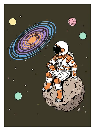 Cosmic Contemplation - astronaut on asteroid shirt, space explorer t-shirt, cosmic galaxy graphic tee, astronaut gazing at stars apparel, retro sci-fi space design, astronomy lover gift, aesthetic celestial streetwear, orange and purple galaxy art, outer space adventure clothing, minimalist astronaut top, planetary exploration t-shirt, gift for science geeks, space suit graphic tee, floating on an asteroid shirt, cool nasa style apparel, swirling galaxy artwork, dreamer space shirt, cosmic solitude clothing, modern sci-fi fashion - Kunstdruck