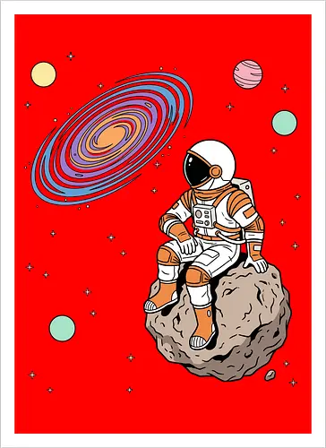 Cosmic Contemplation - astronaut on asteroid shirt, space explorer t-shirt, cosmic galaxy graphic tee, astronaut gazing at stars apparel, retro sci-fi space design, astronomy lover gift, aesthetic celestial streetwear, orange and purple galaxy art, outer space adventure clothing, minimalist astronaut top, planetary exploration t-shirt, gift for science geeks, space suit graphic tee, floating on an asteroid shirt, cool nasa style apparel, swirling galaxy artwork, dreamer space shirt, cosmic solitude clothing, modern sci-fi fashion - Kunstdruck