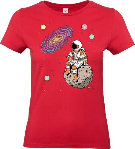 Cosmic Contemplation - astronaut on asteroid shirt, space explorer t-shirt, cosmic galaxy graphic tee, astronaut gazing at stars apparel, retro sci-fi space design, astronomy lover gift, aesthetic celestial streetwear, orange and purple galaxy art, outer space adventure clothing, minimalist astronaut top, planetary exploration t-shirt, gift for science geeks, space suit graphic tee, floating on an asteroid shirt, cool nasa style apparel, swirling galaxy artwork, dreamer space shirt, cosmic solitude clothing, modern sci-fi fashion - Standard T-Shirt (Frauen)