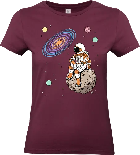 Cosmic Contemplation - astronaut on asteroid shirt, space explorer t-shirt, cosmic galaxy graphic tee, astronaut gazing at stars apparel, retro sci-fi space design, astronomy lover gift, aesthetic celestial streetwear, orange and purple galaxy art, outer space adventure clothing, minimalist astronaut top, planetary exploration t-shirt, gift for science geeks, space suit graphic tee, floating on an asteroid shirt, cool nasa style apparel, swirling galaxy artwork, dreamer space shirt, cosmic solitude clothing, modern sci-fi fashion - Standard T-Shirt (Frauen)