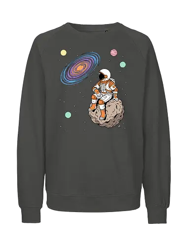 Cosmic Contemplation - astronaut on asteroid shirt, space explorer t-shirt, cosmic galaxy graphic tee, astronaut gazing at stars apparel, retro sci-fi space design, astronomy lover gift, aesthetic celestial streetwear, orange and purple galaxy art, outer space adventure clothing, minimalist astronaut top, planetary exploration t-shirt, gift for science geeks, space suit graphic tee, floating on an asteroid shirt, cool nasa style apparel, swirling galaxy artwork, dreamer space shirt, cosmic solitude clothing, modern sci-fi fashion - Fairtrade Sweatshirt