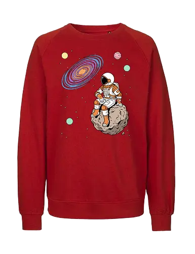 Cosmic Contemplation - astronaut on asteroid shirt, space explorer t-shirt, cosmic galaxy graphic tee, astronaut gazing at stars apparel, retro sci-fi space design, astronomy lover gift, aesthetic celestial streetwear, orange and purple galaxy art, outer space adventure clothing, minimalist astronaut top, planetary exploration t-shirt, gift for science geeks, space suit graphic tee, floating on an asteroid shirt, cool nasa style apparel, swirling galaxy artwork, dreamer space shirt, cosmic solitude clothing, modern sci-fi fashion - Fairtrade Sweatshirt